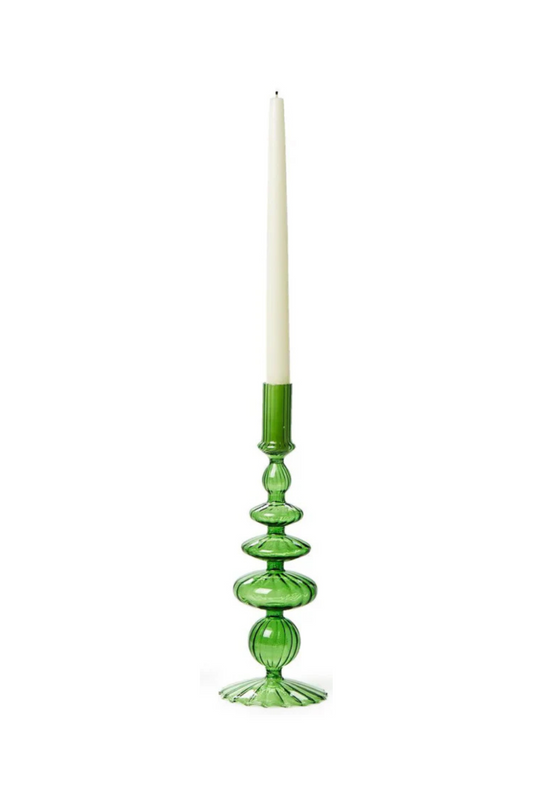 The Bridget Hand Blown Glass Candlestick in Green