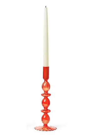 The Lola Hand Blown Glass Candlestick in Red