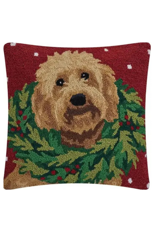 Labradoodle with Wreath Hook Pillow