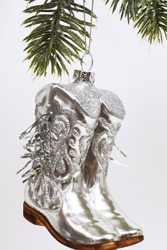 Cowboy Boot Glass Ornament