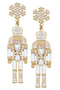 Pearl Studded Snowflake Enamel Nutcracker Earrings