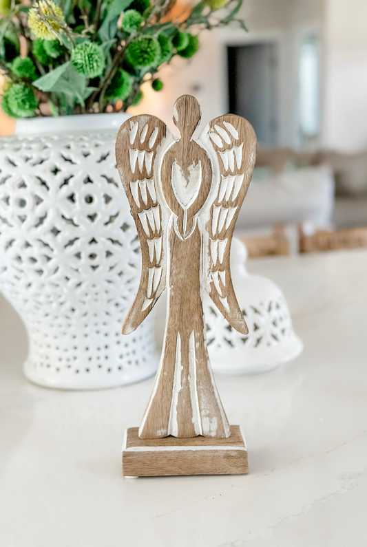 Large Feathered Wood Angel