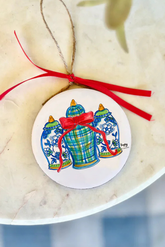 Plaid Ginger Jar Trio Wood & Enamel Ornament