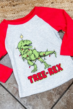 Kids Tree-Rex Vintage Raglan T-Shirt in Red