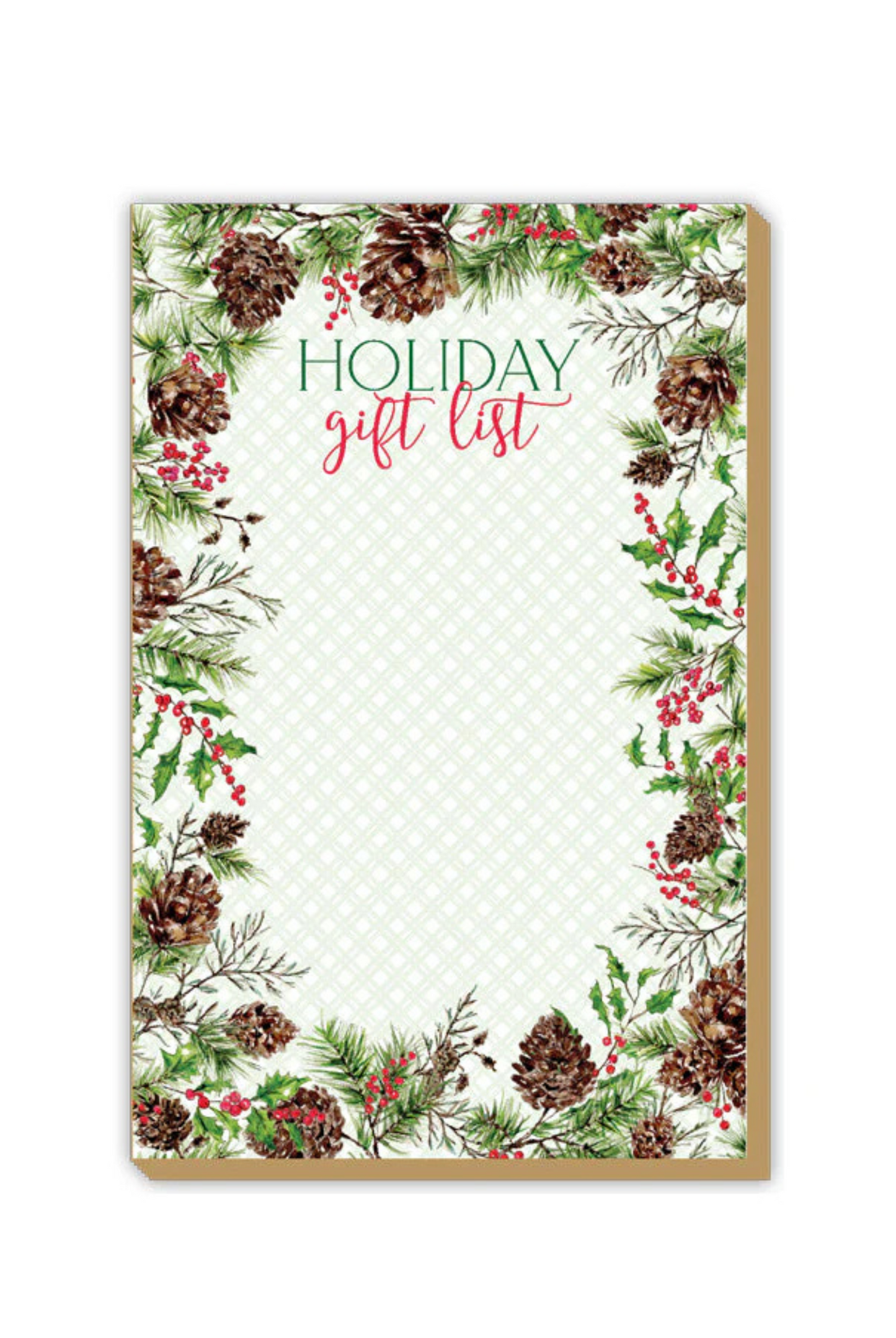 Handpainted Pine Cone & Holly Notepad