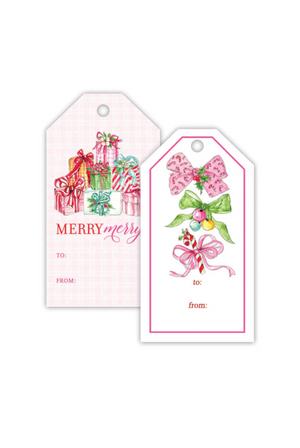 Handpainted Vintage Pink Christmas Bow Gift Tags