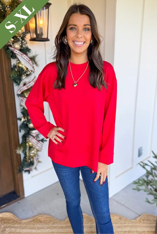 Perfectly You Pullover Top in Red