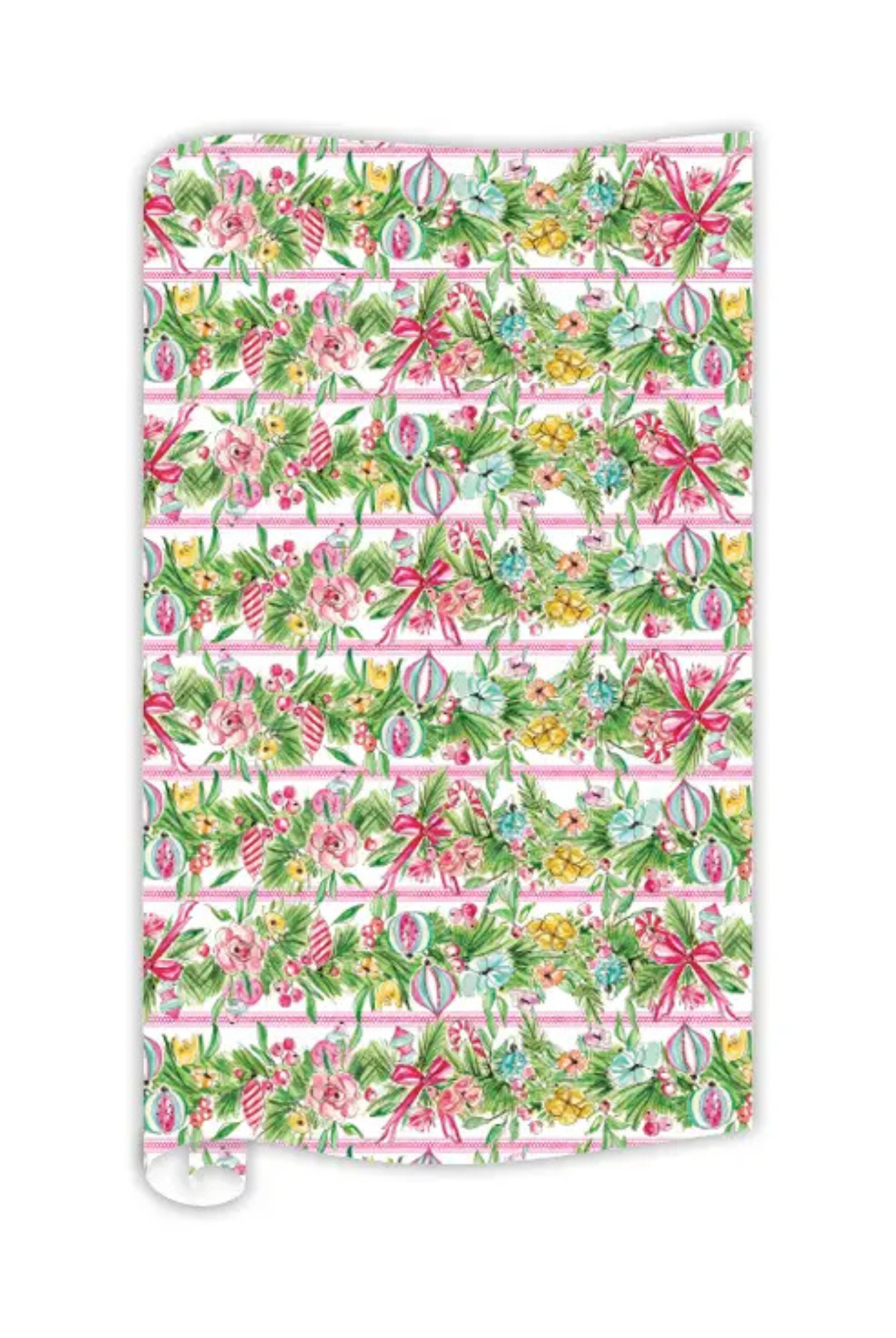 Garland with Pink Vintage Ornament Stripe Wrapping Paper 8ft