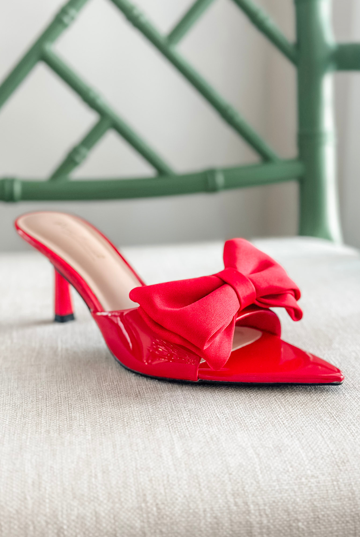 The Valerie Bow Satin Heel in Red