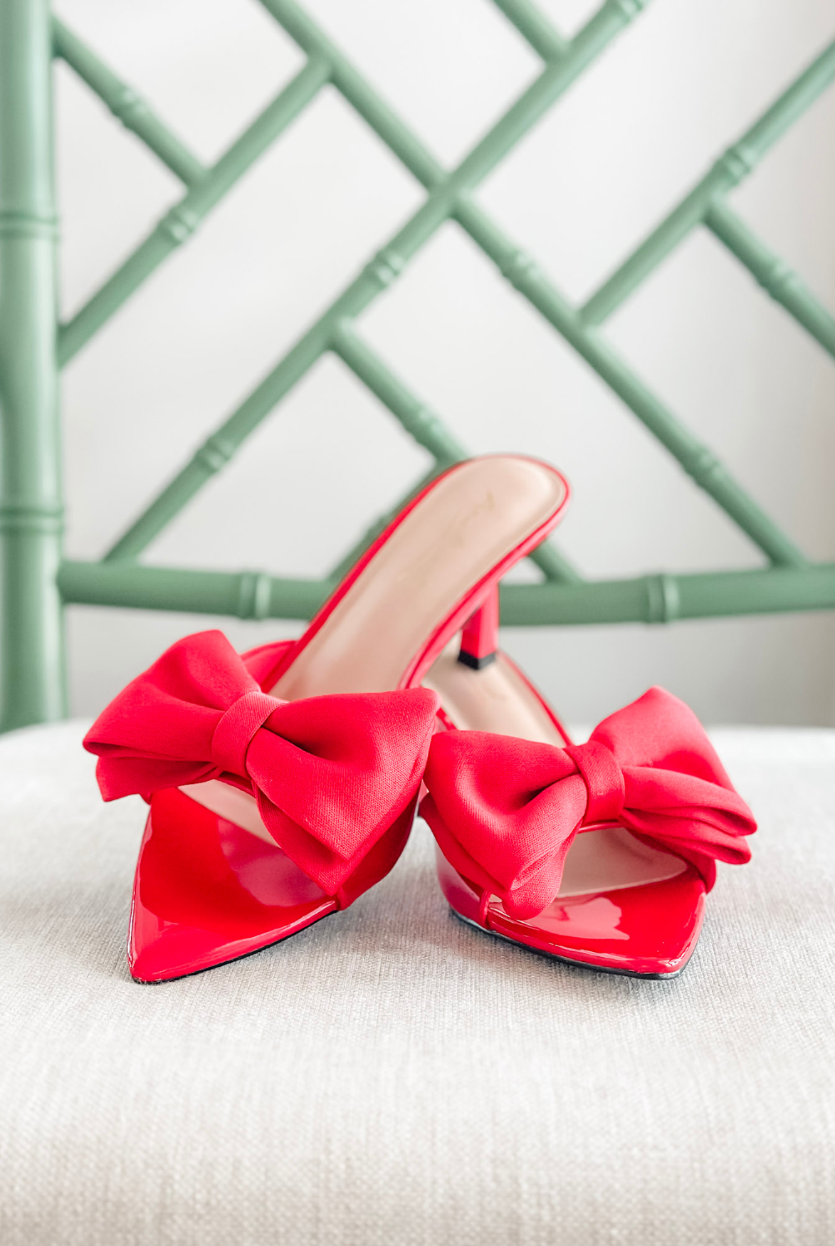 The Valerie Bow Satin Heel in Red