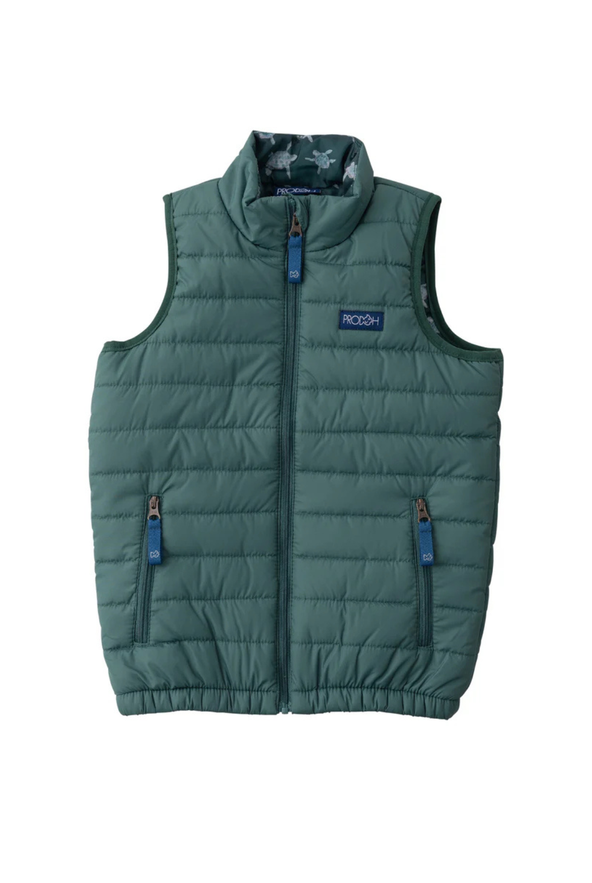 Kid's Puffer Vest in Posy Green with Sea Turtle Print Liner