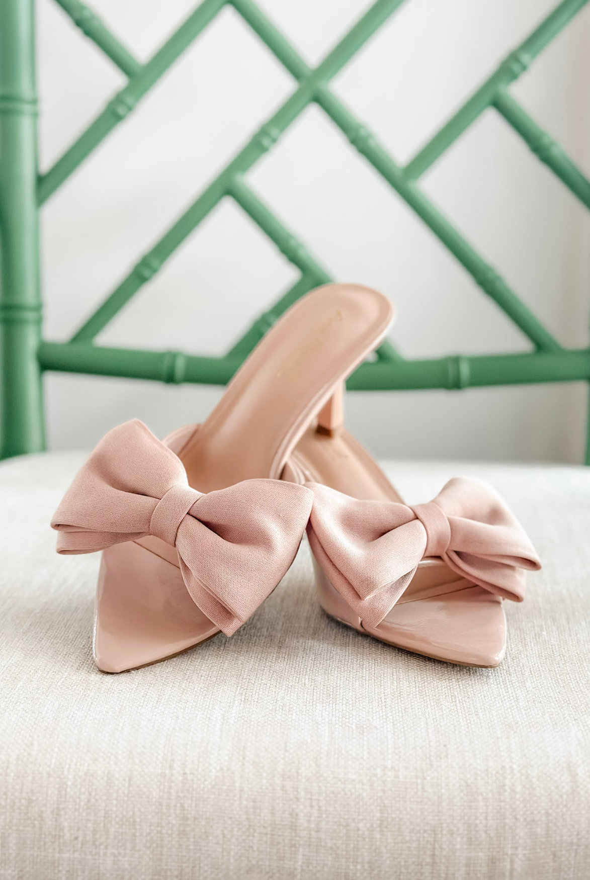 The Valerie Bow Satin Heel in Nude