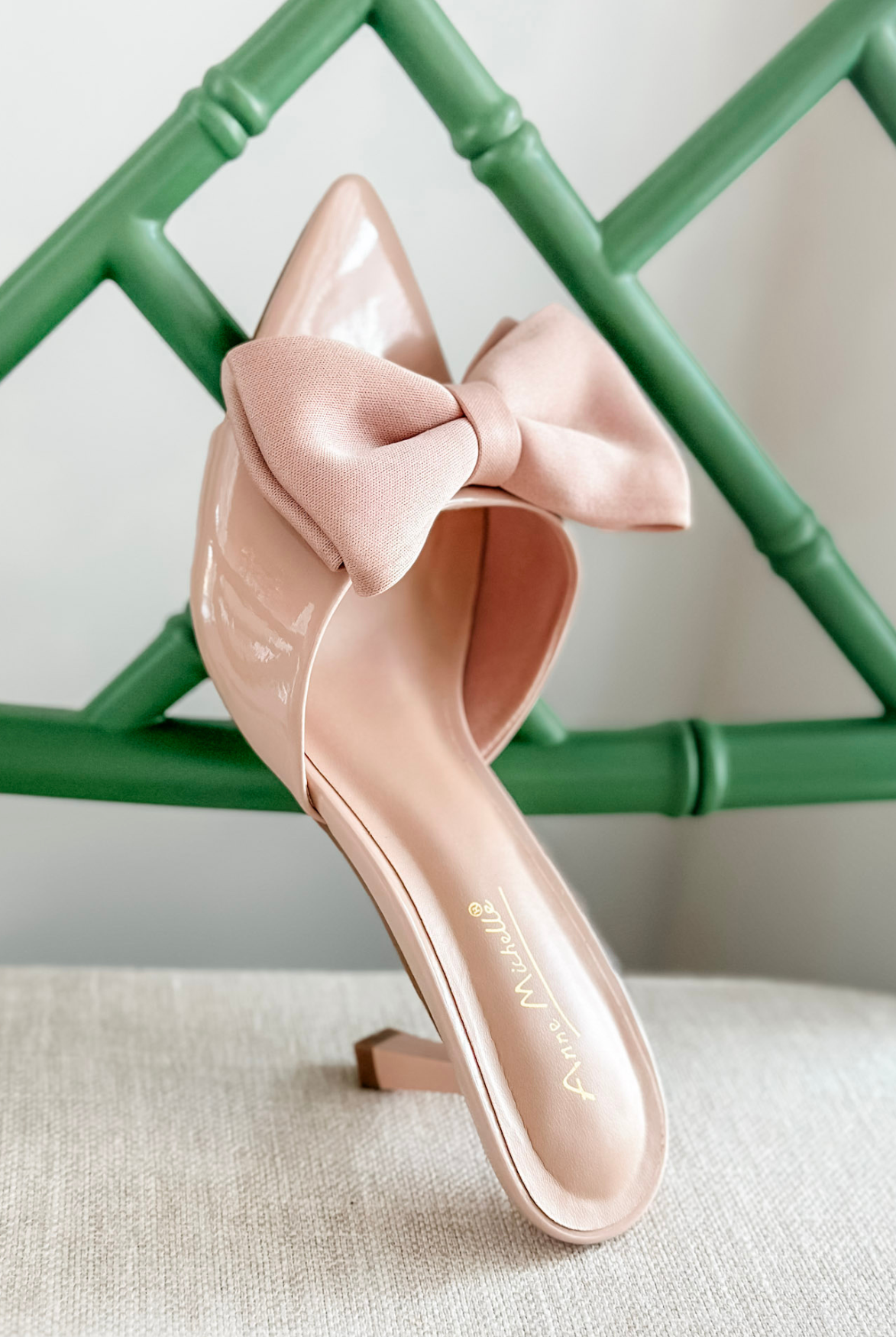 The Valerie Bow Satin Heel in Nude