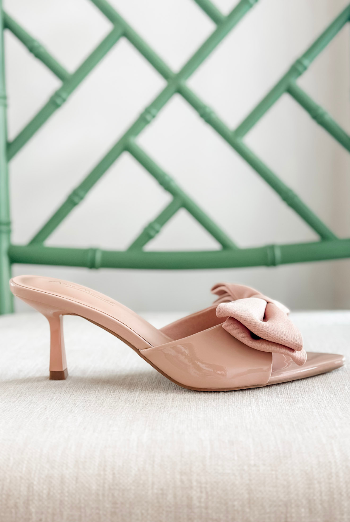 The Valerie Bow Satin Heel in Nude