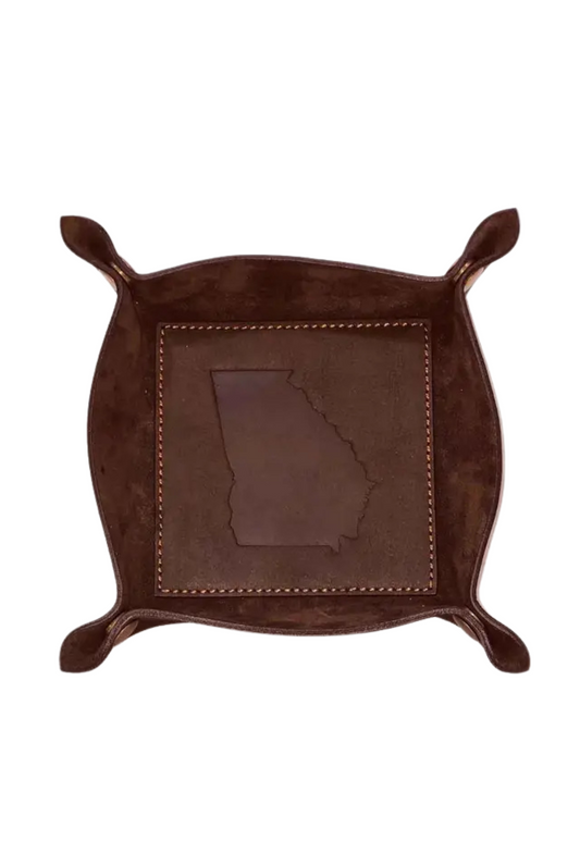 Georgia Leather Embossed Valet Tray Dark Brown