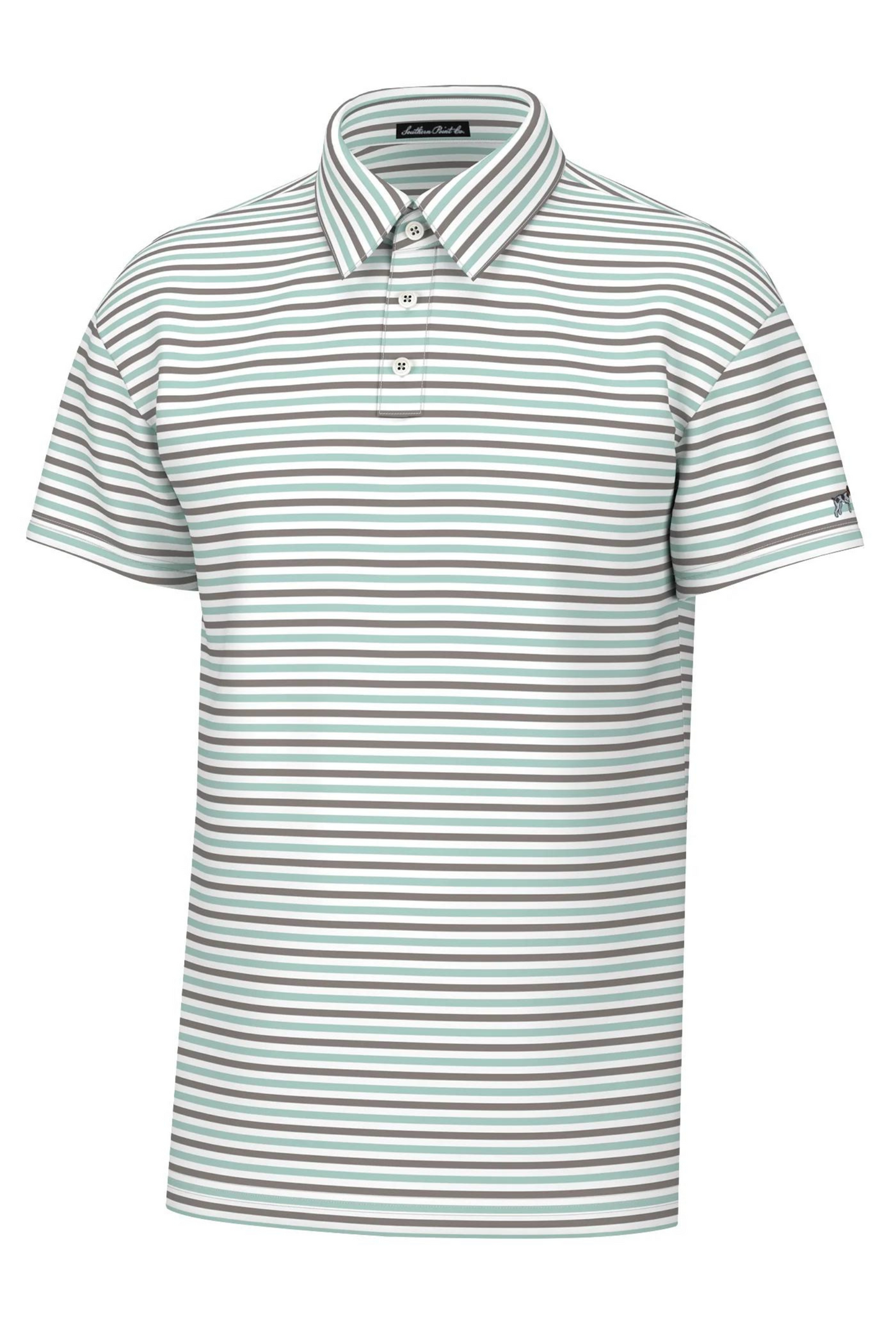 Southern Point Humphrey Stripe Performance Polo in Green & Brown