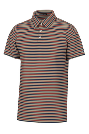 Southern Point Humphrey Stripe Performance Polo in Red, Navy & Tan