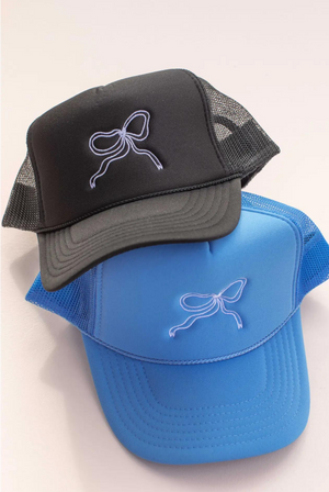 Blue Trucker Bow Hat with White Bow