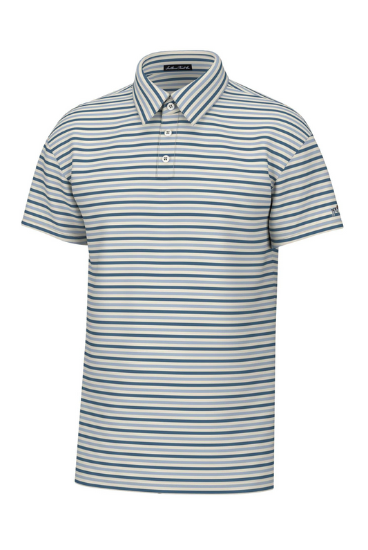 Southern Point Humphrey Stripe Polo in Blue & Cream