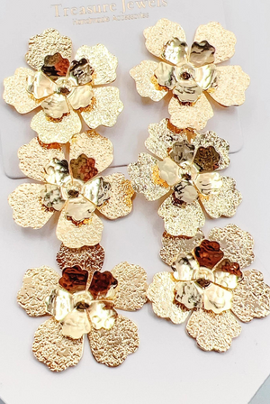 Triple Flower Gold Earrings