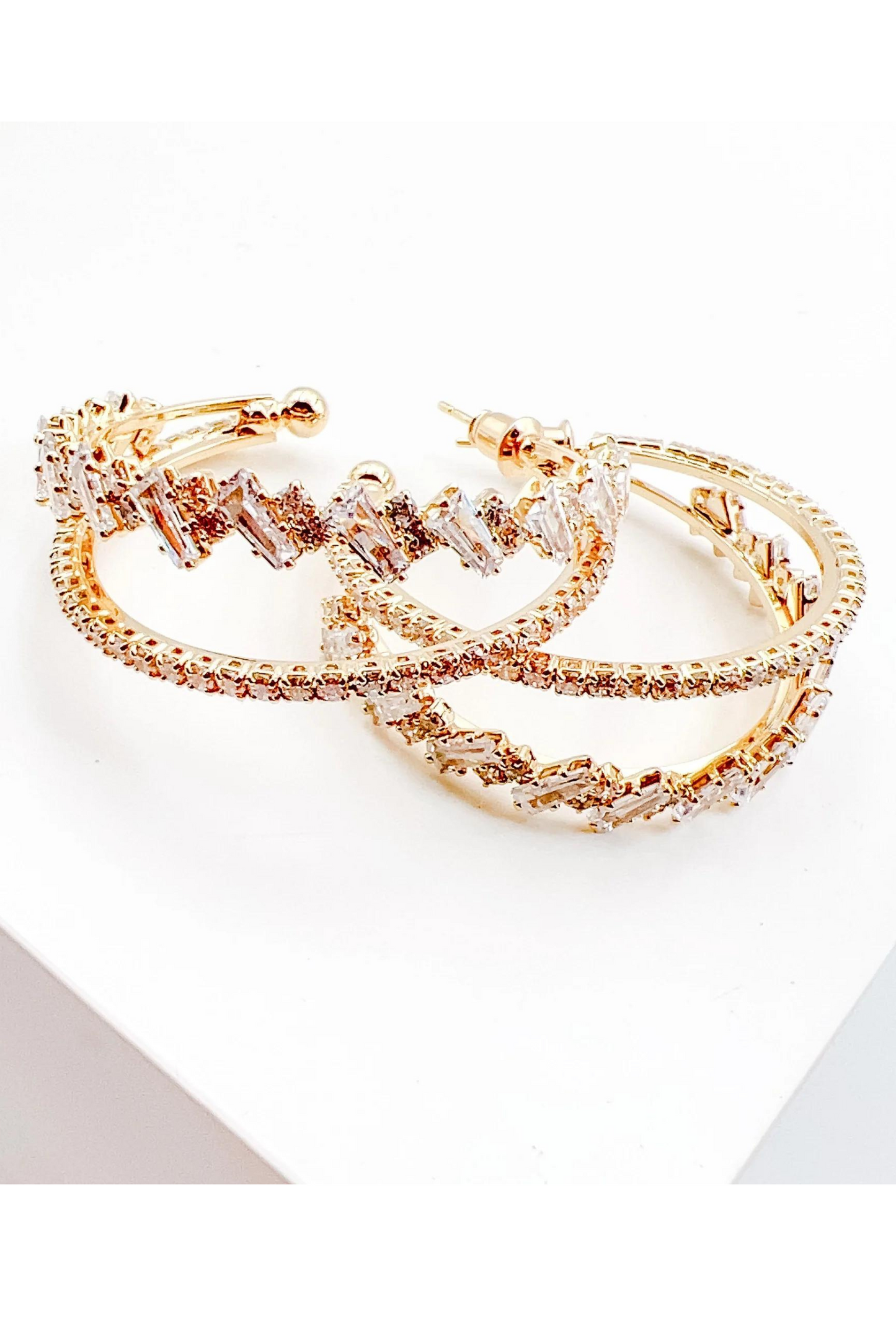 Elegant Gold Crystal Hoops