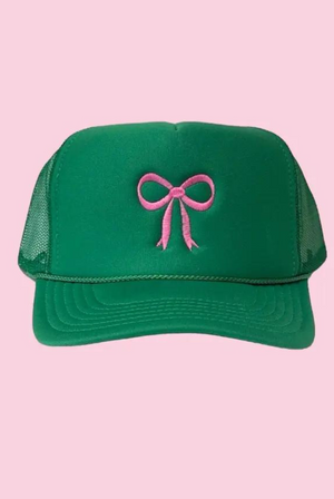 Green Trucker Hat With Pink Bow