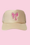 Beige Trucker Hat With Pink Bow