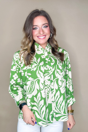Pull You In Collared Button Down Top in Green