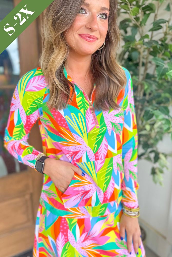 Mary Square Hamptons Half Zip Pullover in Get Tropical