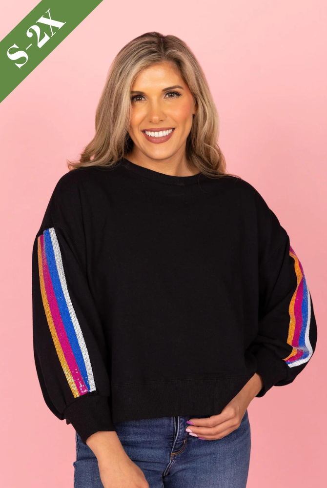 Millie Black Sequined Stripe Sweatshirt