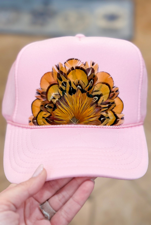 Pink Feathered Trucker Hat - Elloise