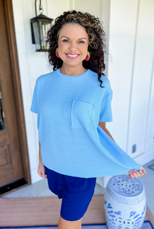 Day By Day Textured Tee in Spring Blue
