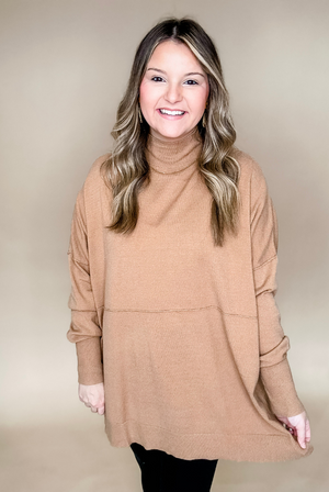 Mud Pie Rivers Mock Neck Sweater in Tan