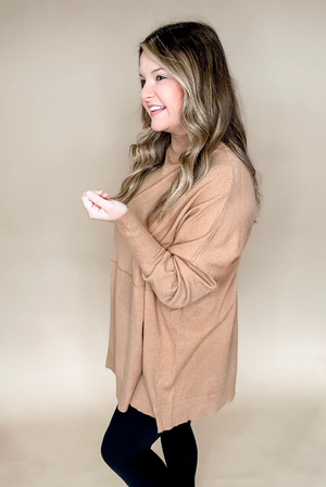 Mud Pie Rivers Mock Neck Sweater in Tan
