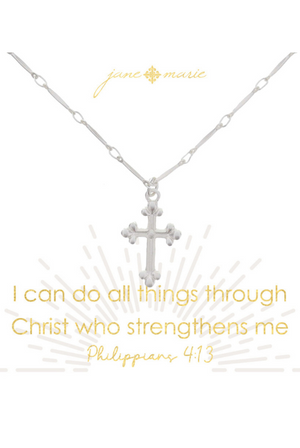 Silver Ornate Point Cross Necklace