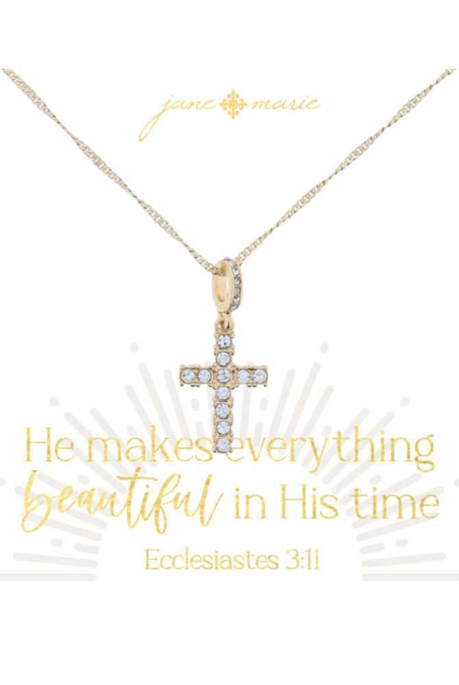 Crystal Cross with Mini Crystal Jump Ring Necklace