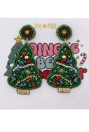 Multi Beaded Christmas Tree Earrings