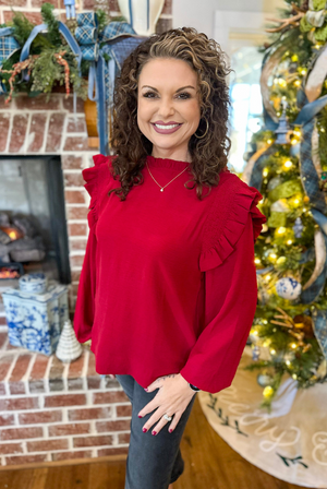 Grace and Bliss Long Sleeve Bubble Top in Burgundy