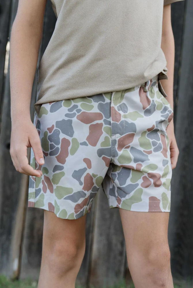 Burlebo Youth Everyday Shorts in Driftwood Camo Print