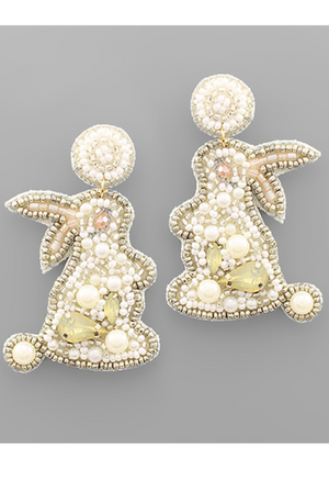 Beaded Bunny Drop Earrings in White
