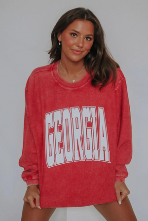 Georgia Red Collegiate Cord Pullover