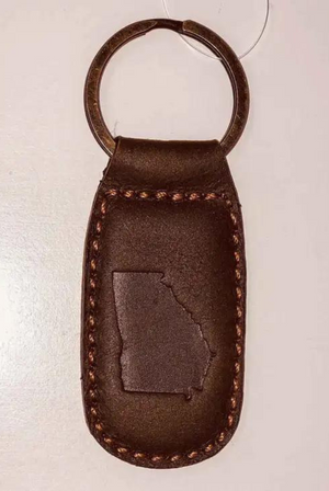 Georgia Leather Embossed Keychain in Dark Brown