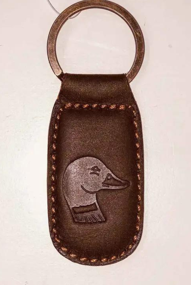 Duck Leather Embossed Keychain in Dark Brown