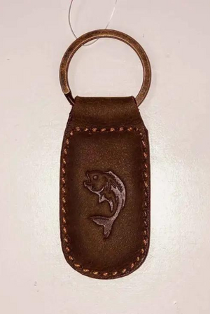 Fish Leather Embossed Keychain in Dark Brown