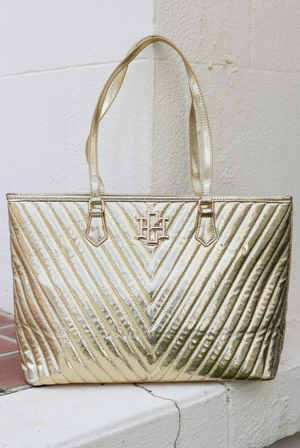 Tabitha Quilted Tote in Shimmer Gold