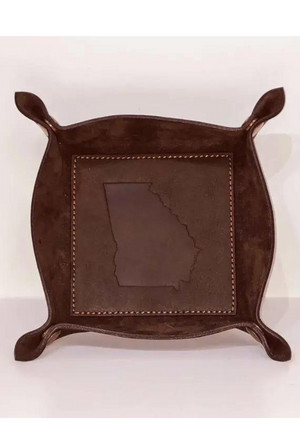 Georgia Leather Embossed Valet Tray in Dark Brown