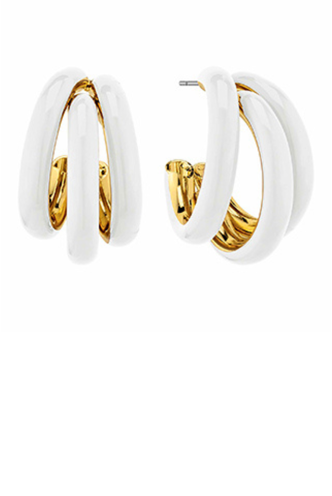 Three Hoop Earrings in White/Gold