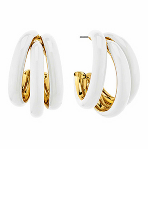 Three Hoop Earrings in White/Gold