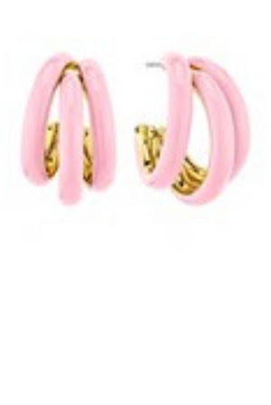 Three Hoop Earrings in Pink/Gold