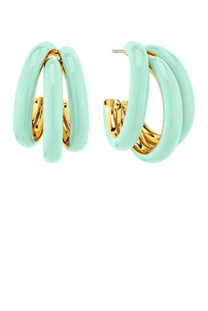 Three Hoop Earrings in Mint/Gold